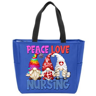 Funny Peace Love Nursing Gnome And Certified Nurse Gift Zip Tote Bag