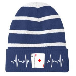 Funny Poker Lover Design Gamblers Poker Player Striped Beanie with Solid Band