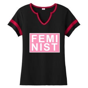 Feminist Pink Logo Ladies Halftime Notch Neck Tee