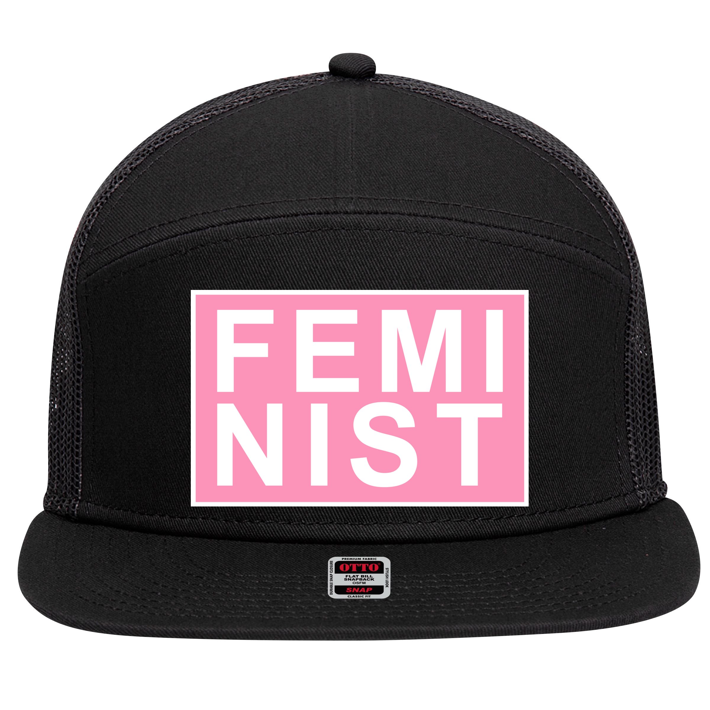Feminist Pink Logo 7 Panel Mesh Trucker Snapback Hat