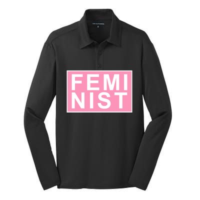 Feminist Pink Logo Silk Touch Performance Long Sleeve Polo