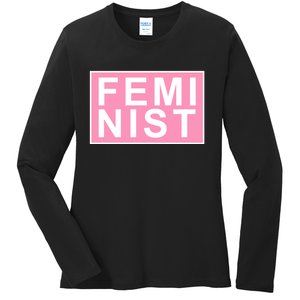 Feminist Pink Logo Ladies Long Sleeve Shirt