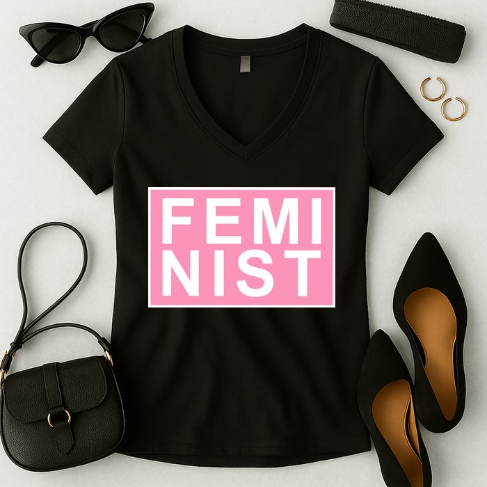 Feminist Pink Logo Women's V-Neck T-Shirt