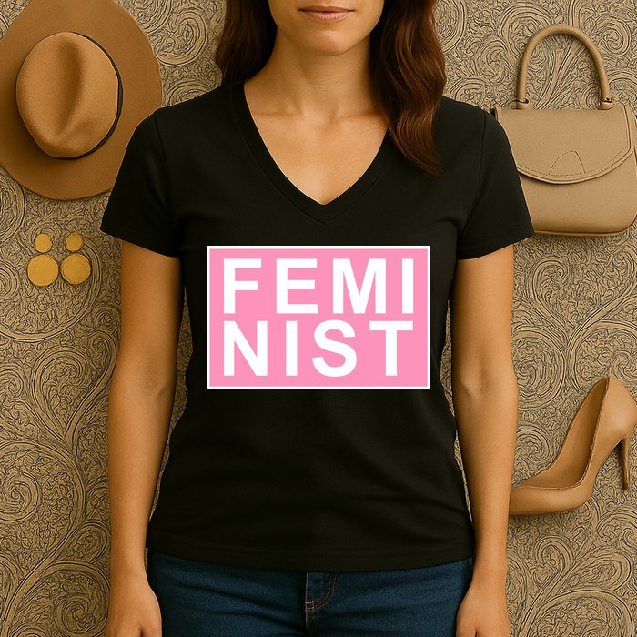 Feminist Pink Logo Women's V-Neck T-Shirt