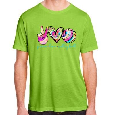 funny Peace Love Volleyball Player Tie Dye Style Adult ChromaSoft Performance T-Shirt