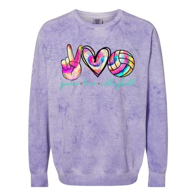 funny Peace Love Volleyball Player Tie Dye Style Colorblast Crewneck Sweatshirt