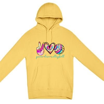 funny Peace Love Volleyball Player Tie Dye Style Premium Pullover Hoodie