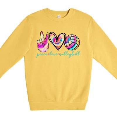 funny Peace Love Volleyball Player Tie Dye Style Premium Crewneck Sweatshirt