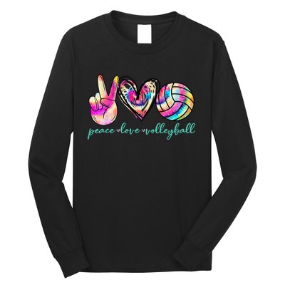 funny Peace Love Volleyball Player Tie Dye Style Long Sleeve Shirt