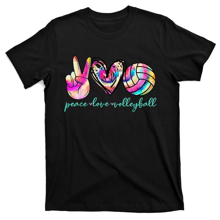 funny Peace Love Volleyball Player Tie Dye Style T-Shirt