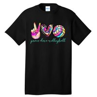 funny Peace Love Volleyball Player Tie Dye Style Tall T-Shirt