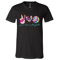 funny Peace Love Volleyball Player Tie Dye Style V-Neck T-Shirt