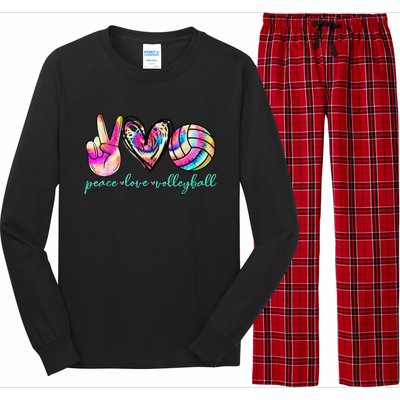 funny Peace Love Volleyball Player Tie Dye Style Long Sleeve Pajama Set