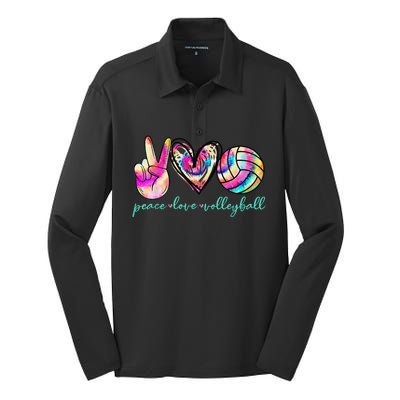 funny Peace Love Volleyball Player Tie Dye Style Silk Touch Performance Long Sleeve Polo