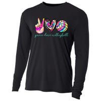 funny Peace Love Volleyball Player Tie Dye Style Cooling Performance Long Sleeve Crew