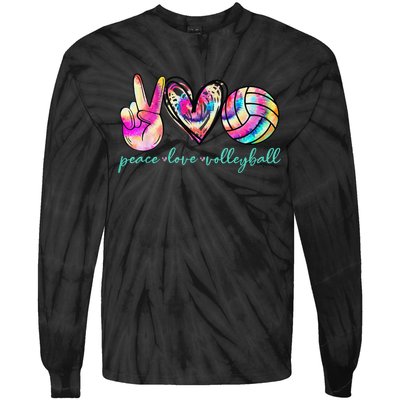 funny Peace Love Volleyball Player Tie Dye Style Tie-Dye Long Sleeve Shirt