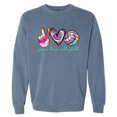 funny Peace Love Volleyball Player Tie Dye Style Garment-Dyed Sweatshirt