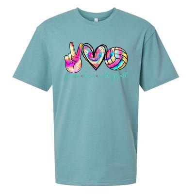 funny Peace Love Volleyball Player Tie Dye Style Sueded Cloud Jersey T-Shirt