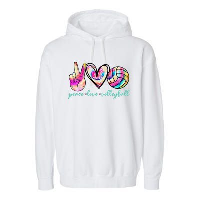 funny Peace Love Volleyball Player Tie Dye Style Garment-Dyed Fleece Hoodie