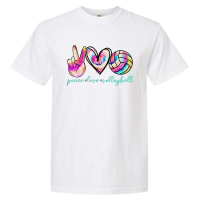 funny Peace Love Volleyball Player Tie Dye Style Garment-Dyed Heavyweight T-Shirt