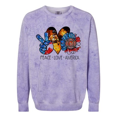 Funny Peace Love America Fire Gift Colorblast Crewneck Sweatshirt