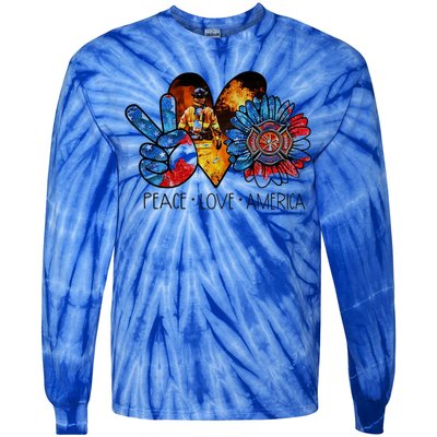 Funny Peace Love America Fire Gift Tie-Dye Long Sleeve Shirt