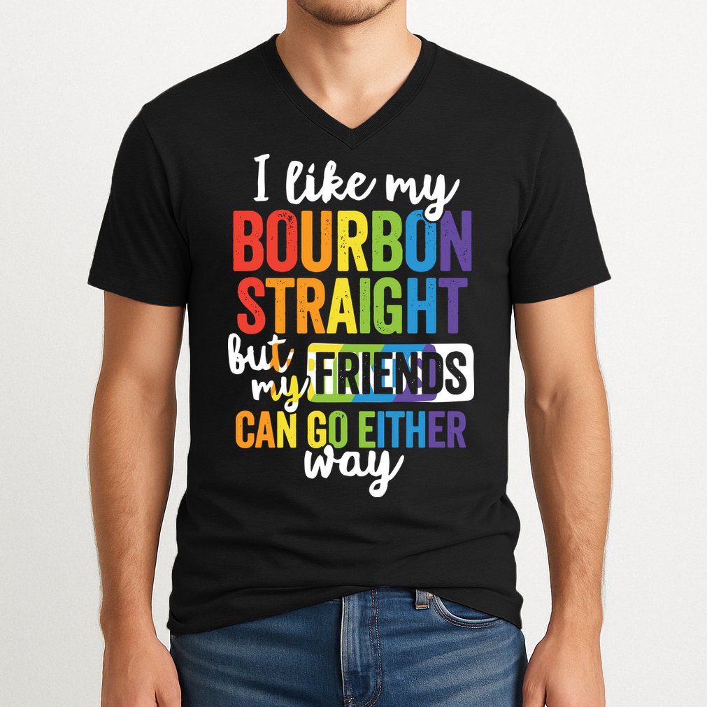 Funny Pride LGBT Ally Gift Bourbon Straight Friends Premium V-Neck T-Shirt