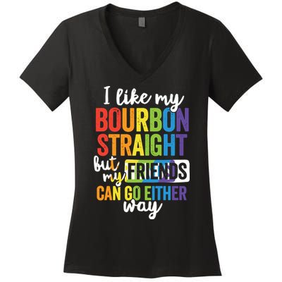Funny Pride LGBT Ally Gift Bourbon Straight Friends Premium Women's V-Neck T-Shirt