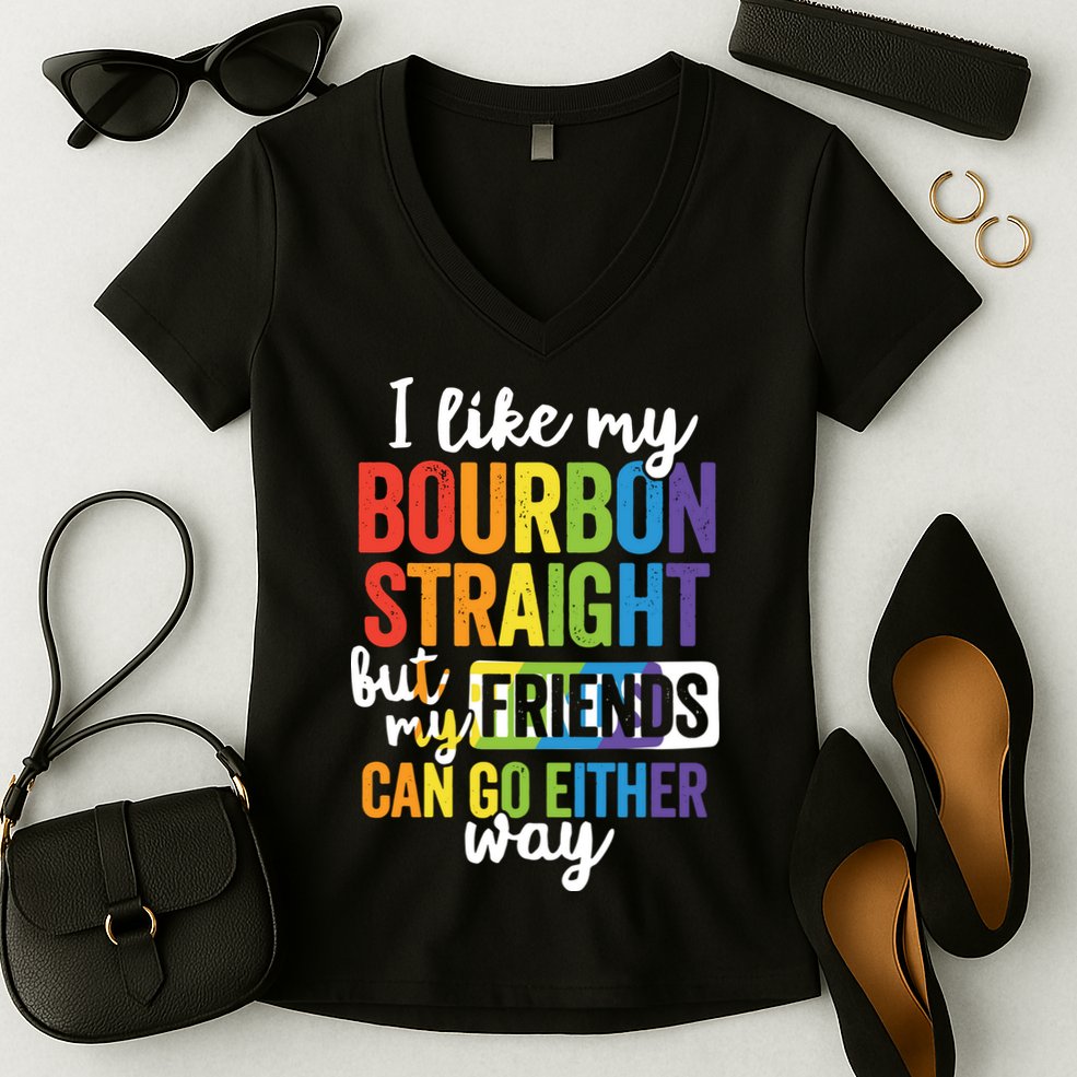Funny Pride LGBT Ally Gift Bourbon Straight Friends Premium Women's V-Neck T-Shirt
