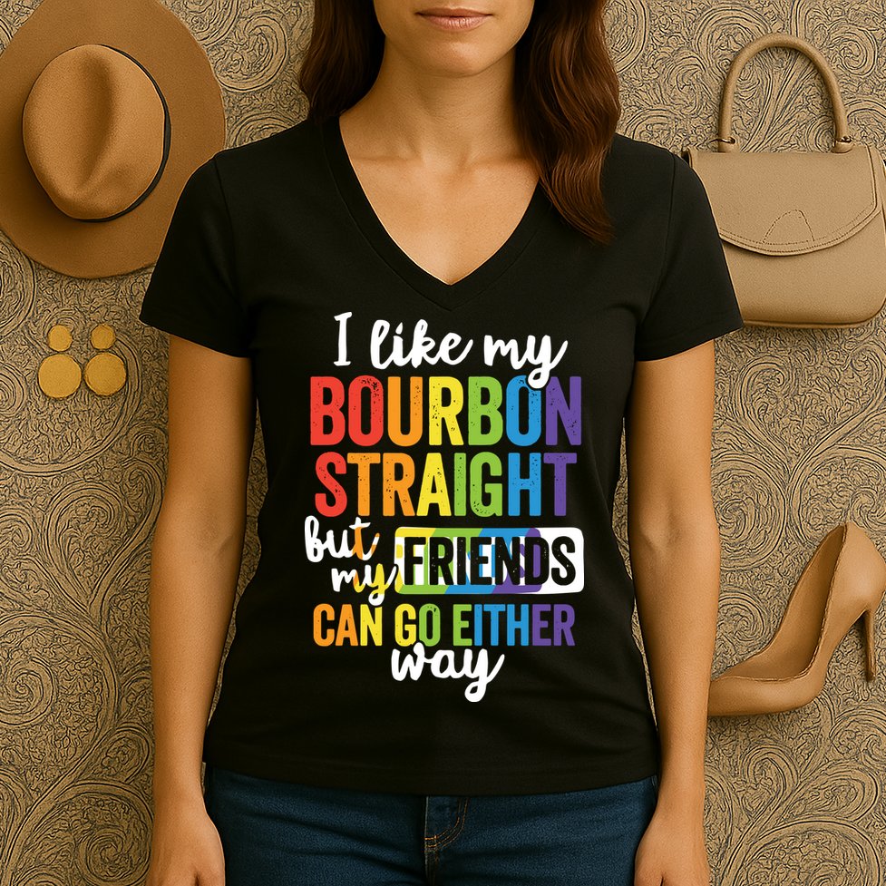Funny Pride LGBT Ally Gift Bourbon Straight Friends Premium Women's V-Neck T-Shirt