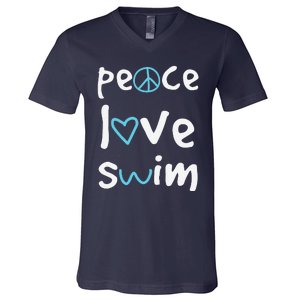 Funny Peace Love Swim Cute Gift Swimmer Gift Love To Swim V-Neck T-Shirt