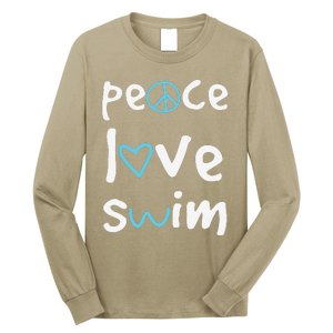 Funny Peace Love Swim Cute Gift Swimmer Gift Love To Swim Long Sleeve Shirt