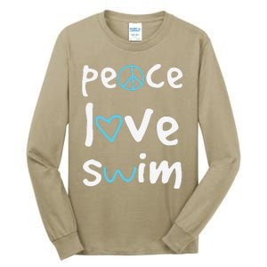 Funny Peace Love Swim Cute Gift Swimmer Gift Love To Swim Tall Long Sleeve T-Shirt