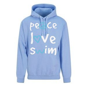 Funny Peace Love Swim Cute Gift Swimmer Gift Love To Swim Unisex Surf Hoodie