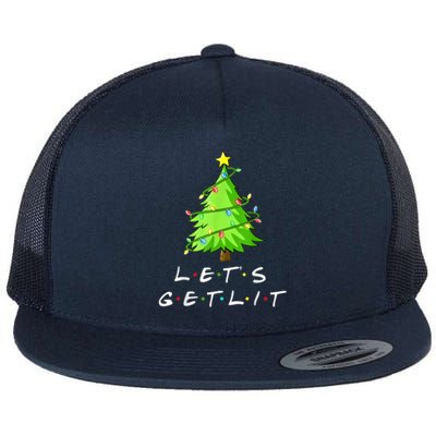 Funny Pajama Let's Get Lit Christmas Tree Light Gift Funny Gift Flat Bill Trucker Hat