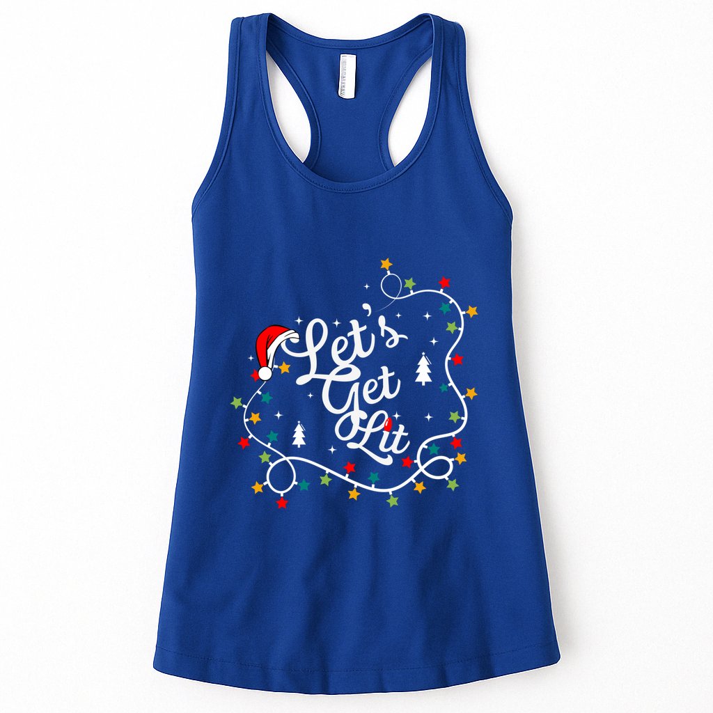 Funny Pajamas Let's Get Lit Christmas Tree Costume Xmas Gift Womens Tank Top