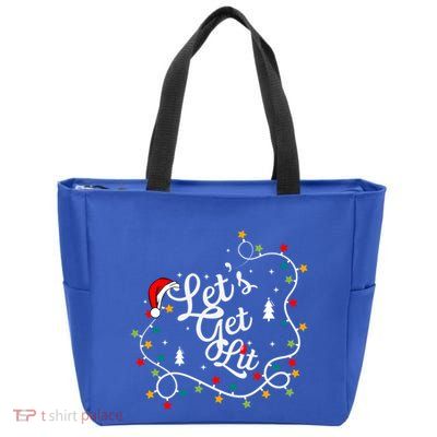 Funny Pajamas Let's Get Lit Christmas Tree Costume Xmas Gift Zip Tote Bag