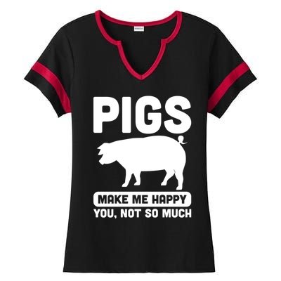 Funny Pigs Make me Happy Design for Pig Farmers Ladies Halftime Notch Neck Tee