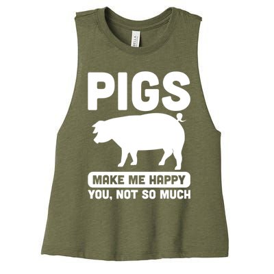 Funny Pigs Make me Happy Design for Pig Farmers Women's Racerback Cropped Tank