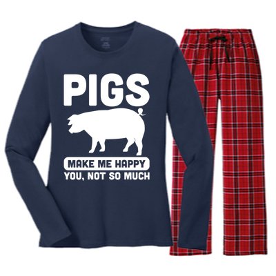 Funny Pigs Make me Happy Design for Pig Farmers Women's Long Sleeve Flannel Pajama Set 