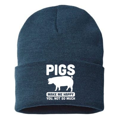 Funny Pigs Make me Happy Design for Pig Farmers Sustainable Knit Beanie