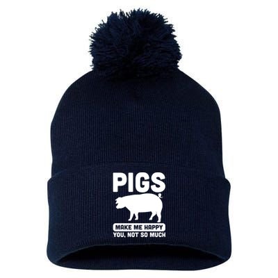 Funny Pigs Make me Happy Design for Pig Farmers Pom Pom 12in Knit Beanie