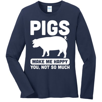 Funny Pigs Make me Happy Design for Pig Farmers Ladies Long Sleeve Shirt