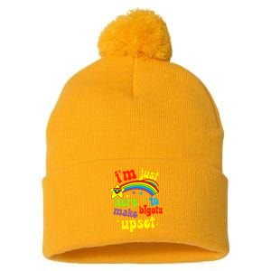 Funny Pride Month Lgbt Ally Rights Rainbow Equality Pom Pom 12in Knit Beanie