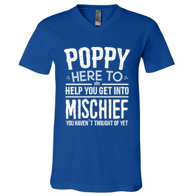 Funny Poppy Mischief Design Idea Fathers Day Poppy Cute Gift V-Neck T-Shirt