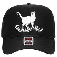 Funny Piano Music Cat Design Cat Piano Lovers High Crown Mesh Back Trucker Hat