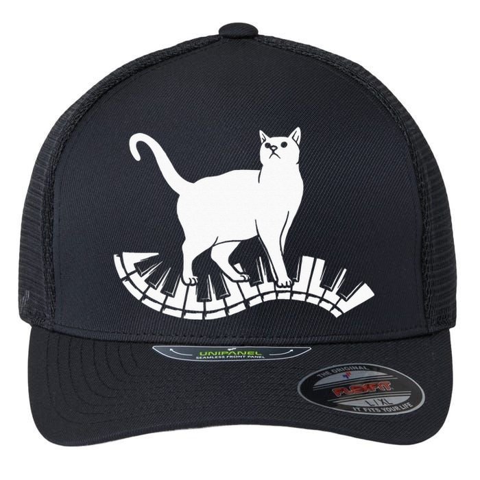 Funny Piano Music Cat Design Cat Piano Lovers Flexfit Unipanel Trucker Cap