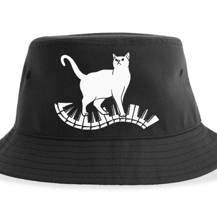 Funny Piano Music Cat Design Cat Piano Lovers Sustainable Bucket Hat