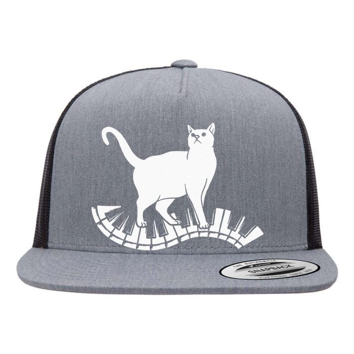 Funny Piano Music Cat Design Cat Piano Lovers Flat Bill Trucker Hat