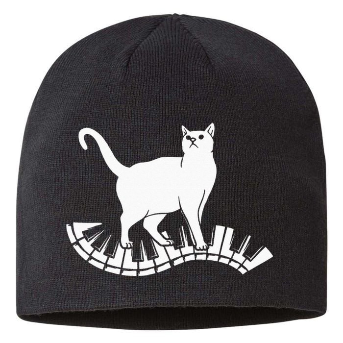 Funny Piano Music Cat Design Cat Piano Lovers Sustainable Beanie